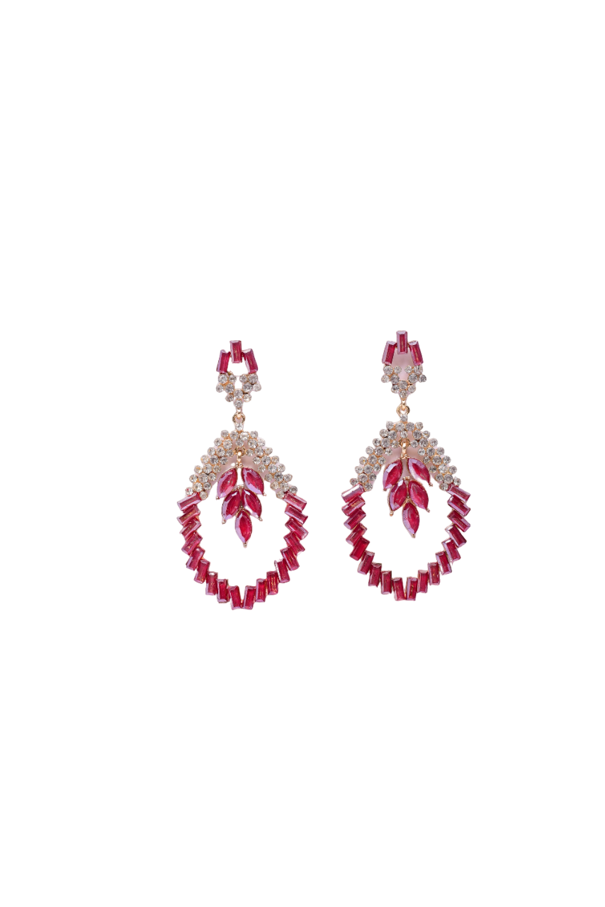 Namokriti Glamour in Every Drop:-Maroonish Pink & clear Rhinestone Earrings for Timeless Elegance!
